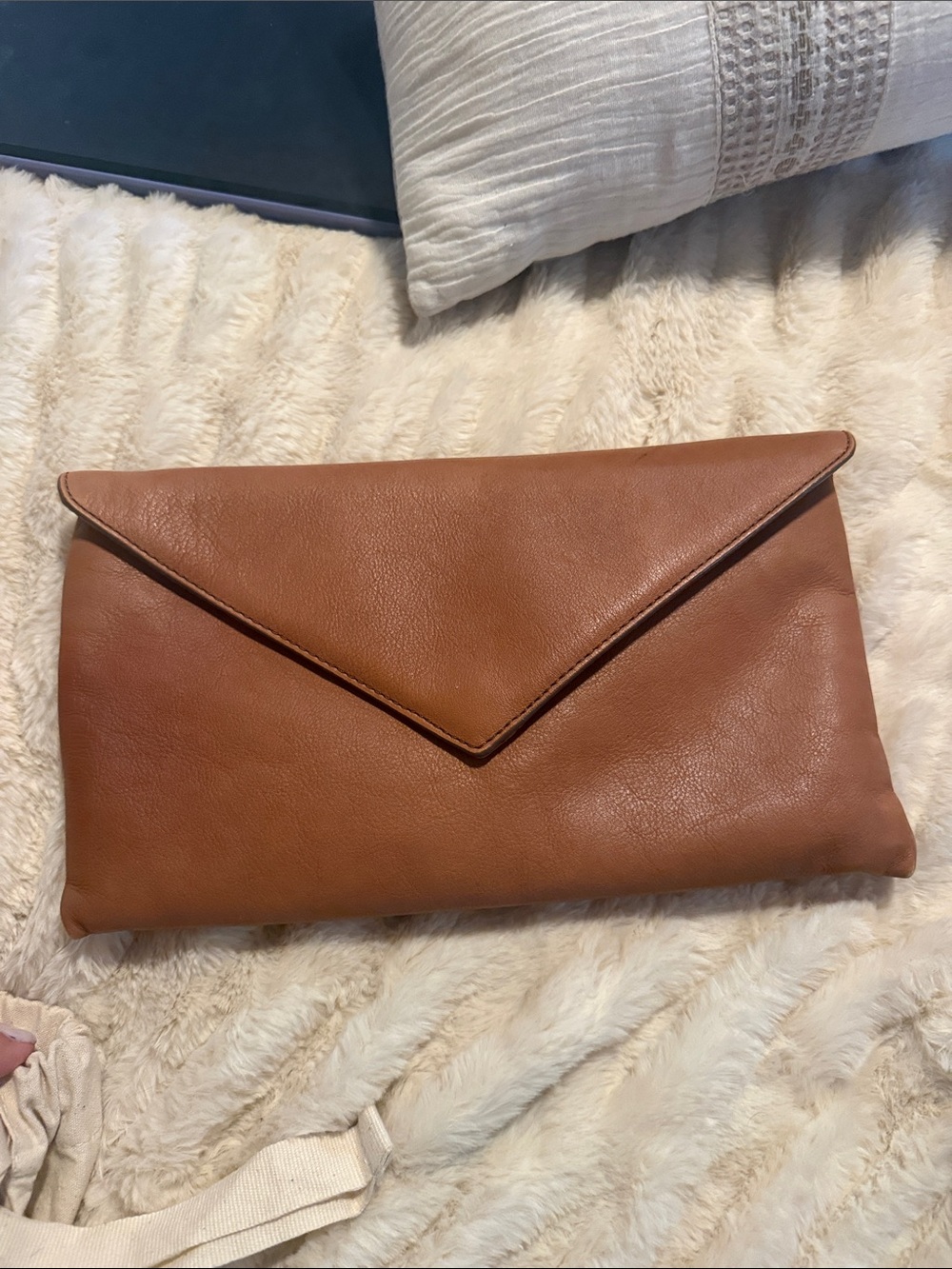 J. Crew Leather Envelope Clutch in Cognac